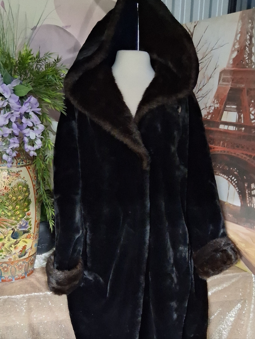 Luxury Black Mink Faux Fur Black And Mahogony Mink Hooded Coat
